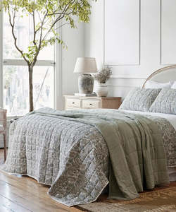 Quilts Bed Covers: Athena Coverlet in Blue & Natural