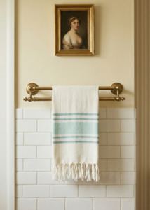 Throws Blankets: Striped hammam towel, Aqua