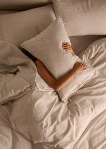 Back In Stock New: Linen & Cotton Duvet Cover Set - Khaki Stripe