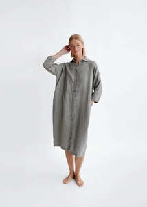 Oversized Linen Shirt Dress - Grey