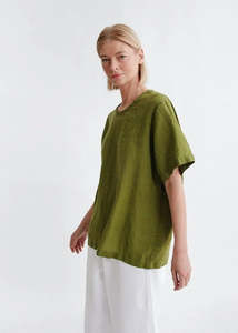 Hirokko Linen Top - Olive