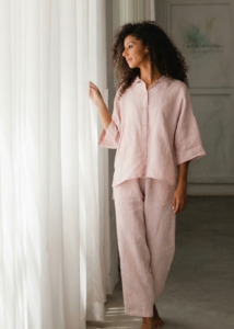 Sleepwear: Linen pajama set - Pink