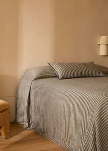 Cushions Throws: Linen Lumbar Cushion | Indigo Stripe