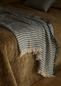 Quilts Bed Covers: Linen Throw | Indigo Stripe
