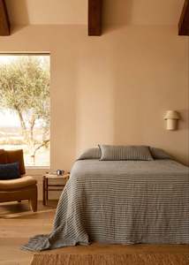 Quilts Bed Covers: Linen Bedcover | Indigo Stripe