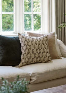 Liliana Handblock Cushion – Natural Floral