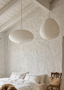Artisan Oval Linen Pendent - White 60cm