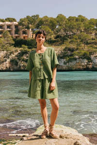 Tops: Maeve button linen top | Matcha Green