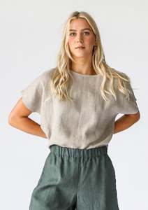 Tops: Linen T-Shirt | Oatmeal
