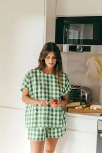 All Womans Fashion: Freya Linen Set | Green Gingham