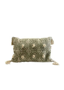 Artisan Sage Hand-Blocked Linen Cushion
