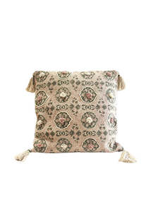 Artisan Blush Hand-Blocked Linen Cushion