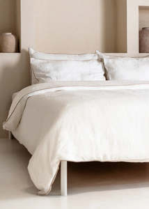 Duvet Covers: Linen Duvet Cover with Natural Piping | White