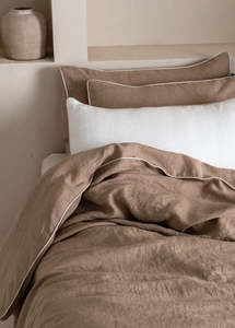 Linen Duvet Cover with White Piping | Natural
