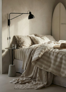 Linen Duvet Cover Set | Wide Beige Stripe