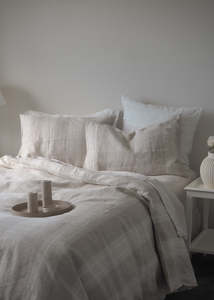 Made In Europe: White & Natural Stripe Linen Duvet Cover | European Flax | Made in NZ