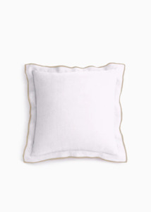 Cushions Throws: Sable Edge Linen Cushion | White & Gold Merrow
