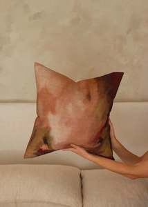 Cushions Throws: Blush & Pistachio Linen Cushion - 50cm x 50cm