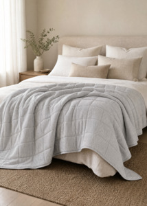 Quilts Bed Covers: Linen Quilted Bed Cover - Black and White Pinstripe