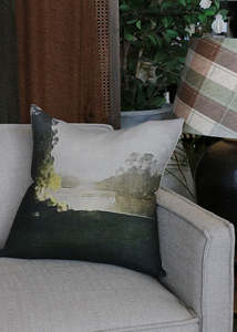 Linen Cushions: Huka Riverside Square Printed Cushion