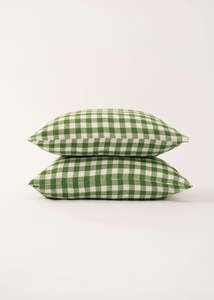 Linen Pillowcases in Green Gingham