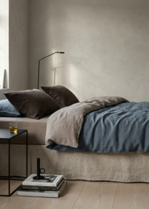 Reversible Linen Duvet Cover | Steel Blue & Soft Taupe