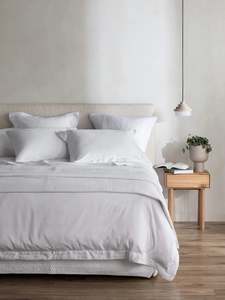 Egyptian Cotton Duvet Set in White | Grosgrain Trim