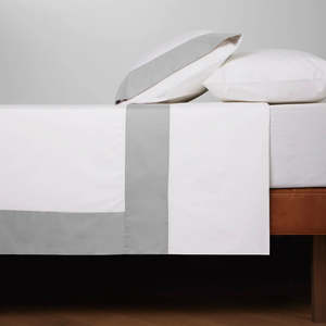 Ruben Cotton Percale Duvet Set | White & Grey Border