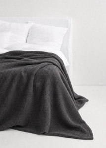 Throws Blankets: Charcoal Waffle Blanket – Made in Europe