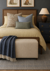 Navy Herringbone Wool Throw