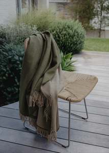 Merino Lambswool Throw - Moss