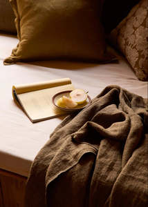 Heavy Linen Throw - Khaki
