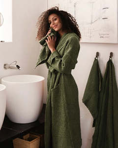 Sleepwear: Spa Waffle Bathrobe  - Forest Green