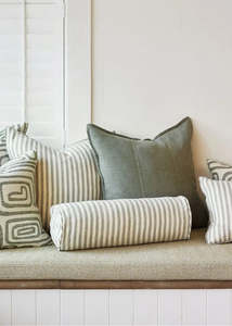Linen Bolster Cushion — Pistachio Stripe