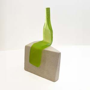 Objects Sculpture Glass Vases Lighting: Observer Single Medium (R Lime Green on Oamaru Stone) | Sculpture | by Karin Barr