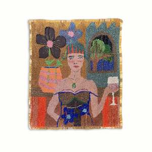 Helena Skerlj Rovers: Woman with a Glass of Wine  |  Textile  | by Helena Skerlj-Rovers