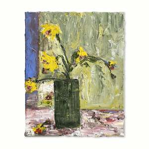 Original Nz Art: Daffodils at Blue Wall | Painting | by Lizzie Beere
