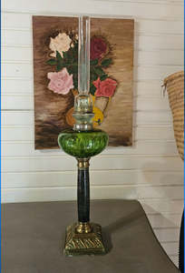 Products: Green glass oil lamp