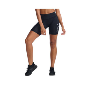Womens Shorts: 2XU Areo Mid-Rise Compression 6in Short W Black/Silver Reflective