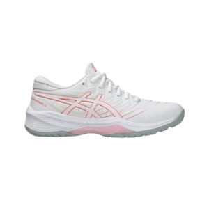 Sports Netball Court: Asics Gel-Netburner 21 (D Wide) Womens Bio White/Papaya