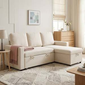 On Sale: Amy 3 Seater Sofa Bed with Storage - Beige