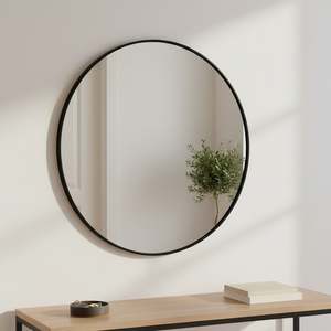 Clearance: Aura Round Metal Framed Wall Mirror 90cm - Black