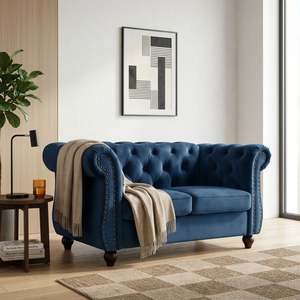 Emily Velvet 2 Seater Sofa - Dark Blue