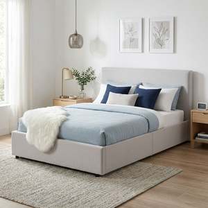 Preorder: Hauora Double Gas Lift Bed Frame - Beige
