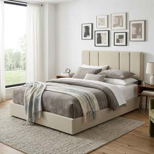 Strada Queen Bed Frame with 4 Drawers - Beige