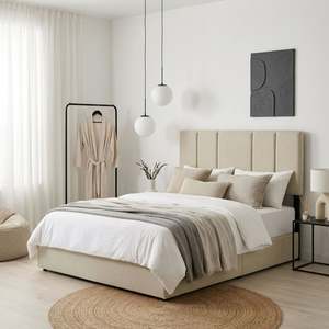 Preorder: Strada Double Bed Frame with 4 Drawers - Beige