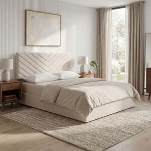 Elara Queen Bed Frame with 4 Drawers - Beige