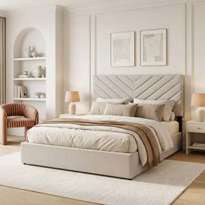 Elara Double Bed Frame with 4 Drawers - Beige