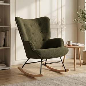 Ava Boucle Rocking Armchair - Dark Green