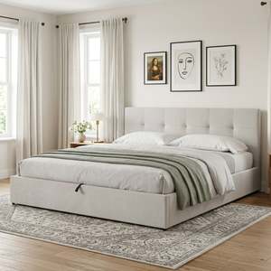 Preorder: Mero Super King Gas Lift Bed Frame - Linen Beige